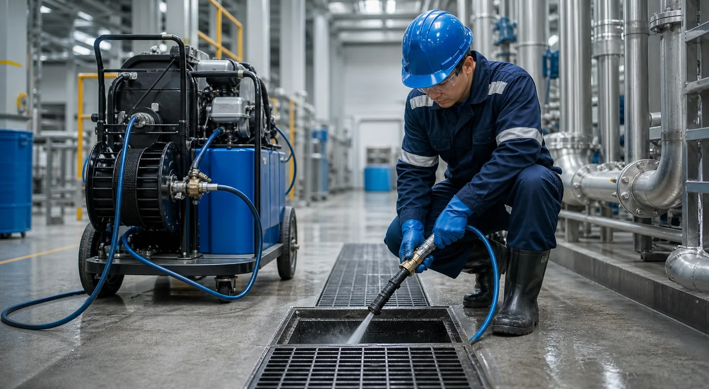 Hidrojateamento profissional em rede de drenagem industrial